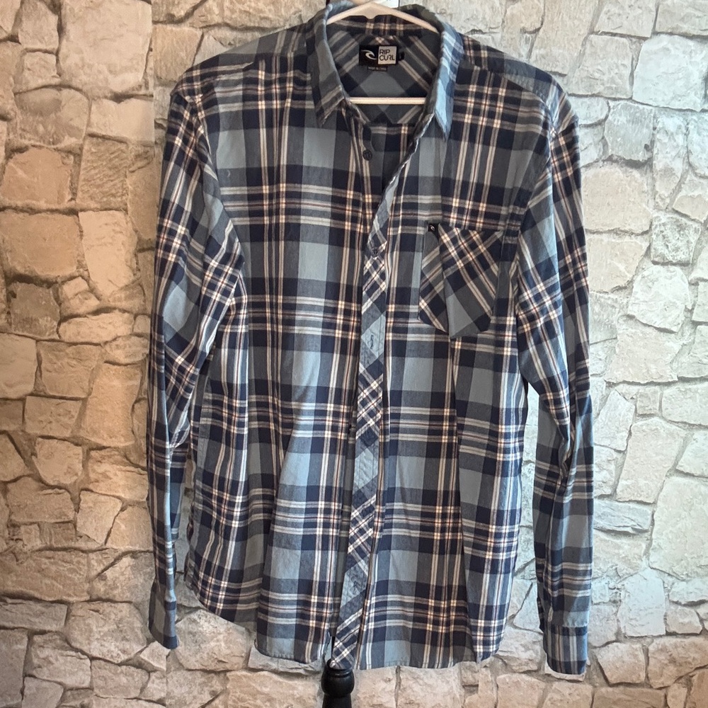 Rip Curl Men's Blue and White Plaid Shirt